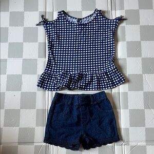 Garanimals Navy and White Gingham Peplum Top with Dark Blue Shorts